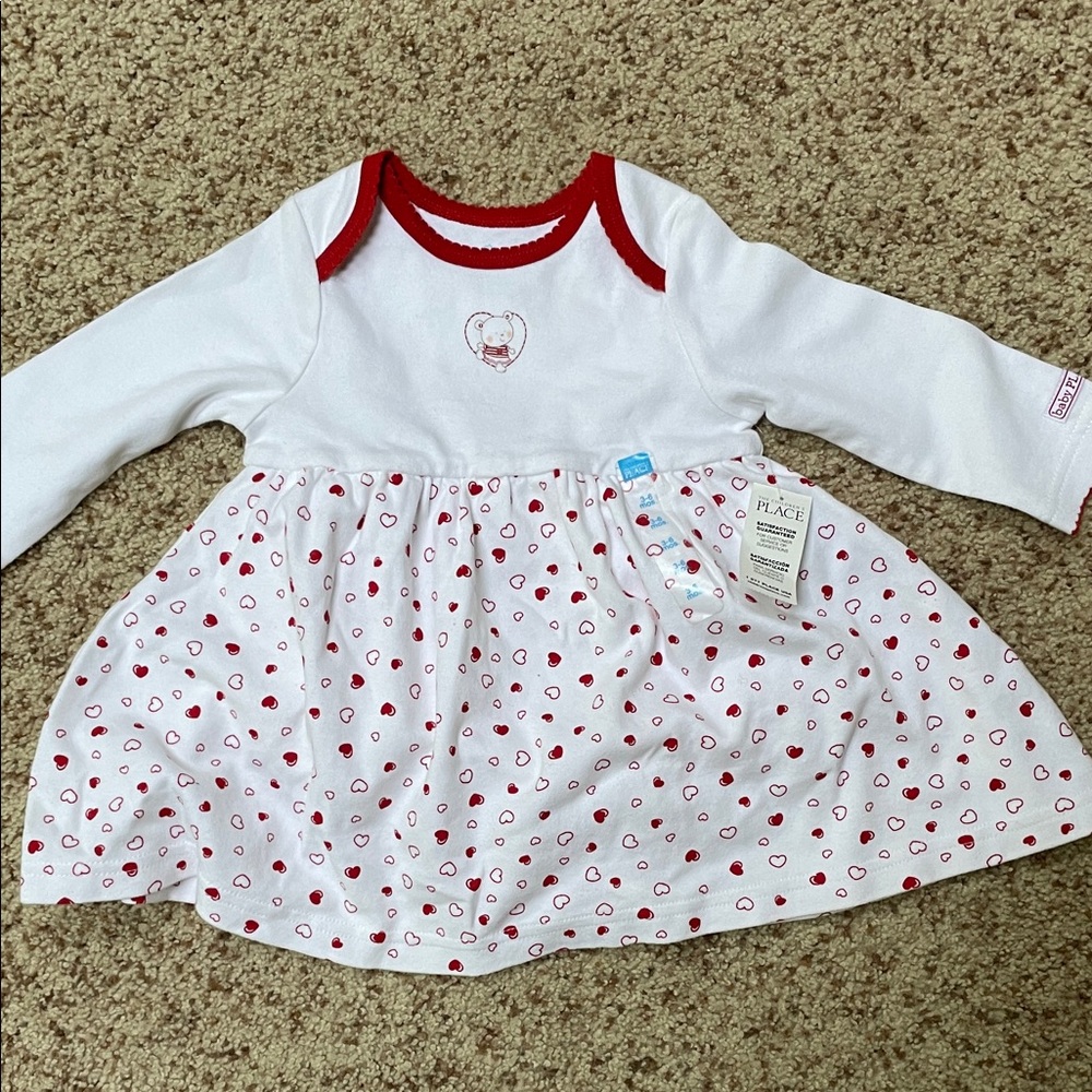 The Children's Place White Dress  Red Accents hearts built in bloomers new